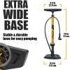 imageBV Bicycle Pump Durable Bike Floor Pump 1724 inch Smart Valve Head 160 psi Automatically Reversible Presta and SchraderHoney Yellow Full Size