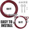 imageBV Dog Tie Out Cable 30 Feet  Heavy Duty Dog Lead Up to 125 Pounds  Reflective ampamp RustFree with Quick Release Swivel Clips ampamp 360 Rotating Clasp  TangleFree Dogs Runner for Yard Red Single125lbs 60ft Trolley