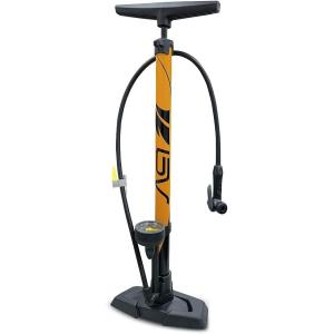 imageBV Bicycle Pump Durable Bike Floor Pump 1724 inch Smart Valve Head 160 psi Automatically Reversible Presta and SchraderHoney Yellow Full Size