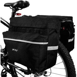 imageBV 26L Rear Bike Bag  Bike Saddle Bag with 4 Zippered Compartments ampamp Adjustable Hooks  WaterResistant Bike Bags for Bicycles with Reflective Trim Taillight Hanger ampamp Handle  Fits Most RacksBlack