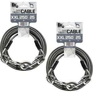 imageBV Dog Tie Out Cable 30 Feet  Heavy Duty Dog Lead Up to 125 Pounds  Reflective ampamp RustFree with Quick Release Swivel Clips ampamp 360 Rotating Clasp  TangleFree Dogs Runner for Yard Red Single250lbs 25ft Grey