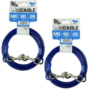 imageBV Dog Tie Out Cable 30 Feet  Heavy Duty Dog Lead Up to 125 Pounds  Reflective ampamp RustFree with Quick Release Swivel Clips ampamp 360 Rotating Clasp  TangleFree Dogs Runner for Yard Red Single60lbs 25ft Blue