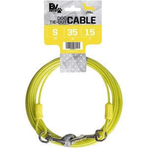 imageBV Dog Tie Out Cable 30 Feet  Heavy Duty Dog Lead Up to 125 Pounds  Reflective ampamp RustFree with Quick Release Swivel Clips ampamp 360 Rotating Clasp  TangleFree Dogs Runner for Yard Red Single35lbs 15ft Yellow