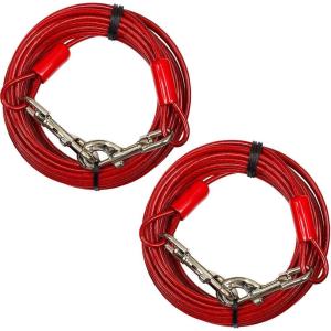 imageBV Dog Tie Out Cable 30 Feet  Heavy Duty Dog Lead Up to 125 Pounds  Reflective ampamp RustFree with Quick Release Swivel Clips ampamp 360 Rotating Clasp  TangleFree Dogs Runner for Yard Red Single125lbs 30ft Red