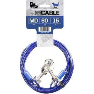 imageBV Dog Tie Out Cable 30 Feet  Heavy Duty Dog Lead Up to 125 Pounds  Reflective ampamp RustFree with Quick Release Swivel Clips ampamp 360 Rotating Clasp  TangleFree Dogs Runner for Yard Red Single60lbs 15ft Blue
