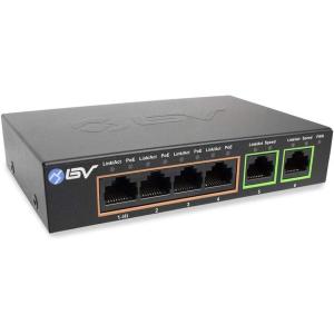 imageBVTech 6 Port PoE Switch 4 PoE Ports with 2 Ethernet Uplink and Extend Function  60W  8023at  1 High Power PoE Port Desktop Fanless Design  Plug ampamp Play  Sturdy Metal HousingGigabit2 Uplinks