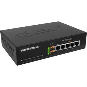 imageBVTech 6 Port PoE Switch 4 PoE Ports with 2 Ethernet Uplink and Extend Function  60W  8023at  1 High Power PoE Port Desktop Fanless Design  Plug ampamp Play  Sturdy Metal HousingPOESW501G